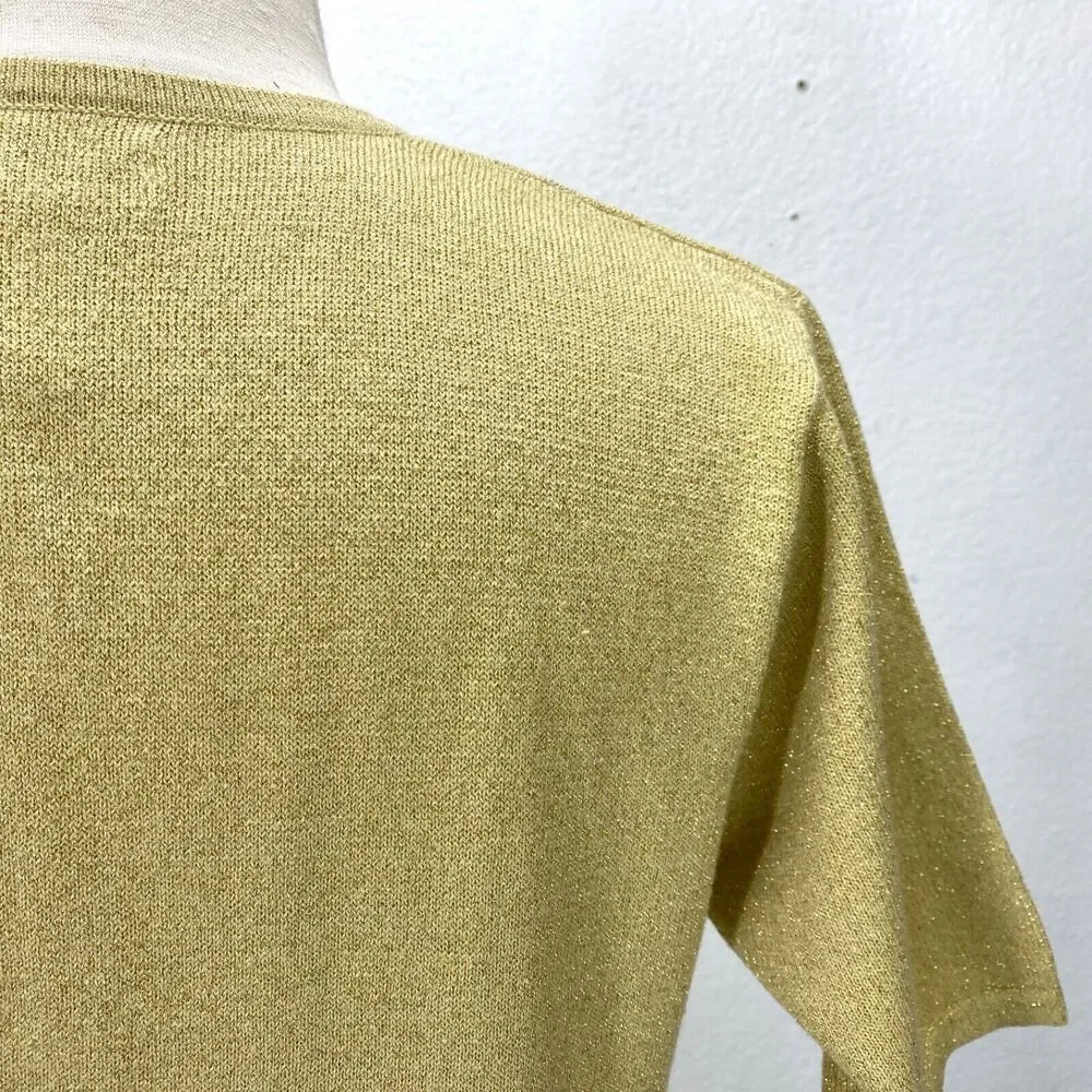 Vintage Y2K Yarnworks Gold Metallic Sweater Small Knit Short Sleeve Pullover
